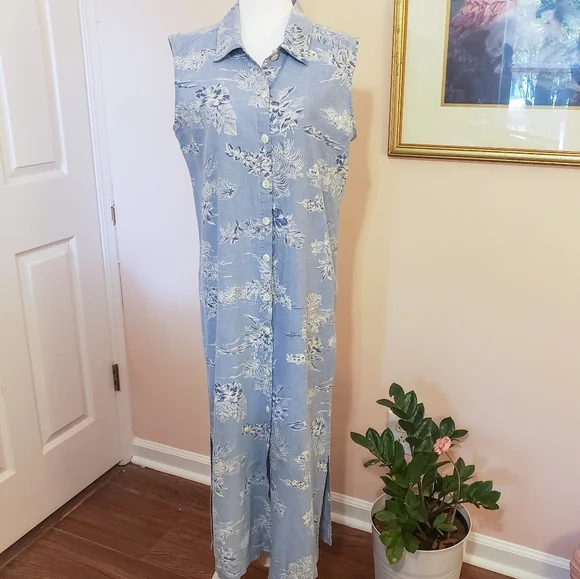 Blue Hawaiian Print Maxi Dress - Picture 1 of 8